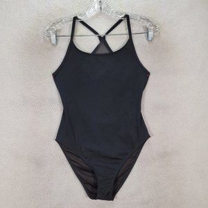ASOS Black Scoop Neck Open Back Sheer One Piece Swimsuit
